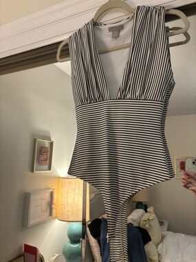 Women’s Black and White Striped Bodysuit